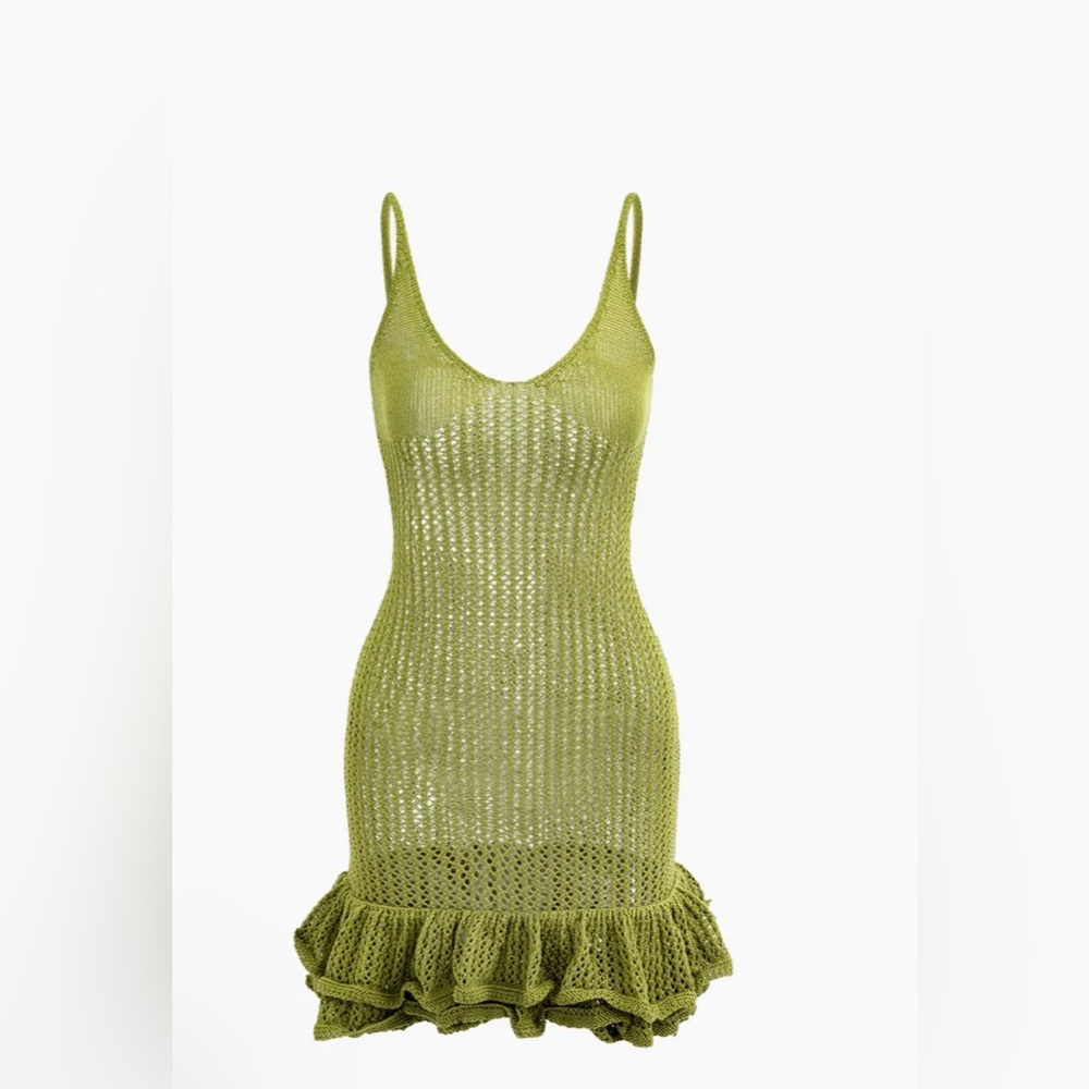 Open Knit Ruffle Hem Cami Mini Dress